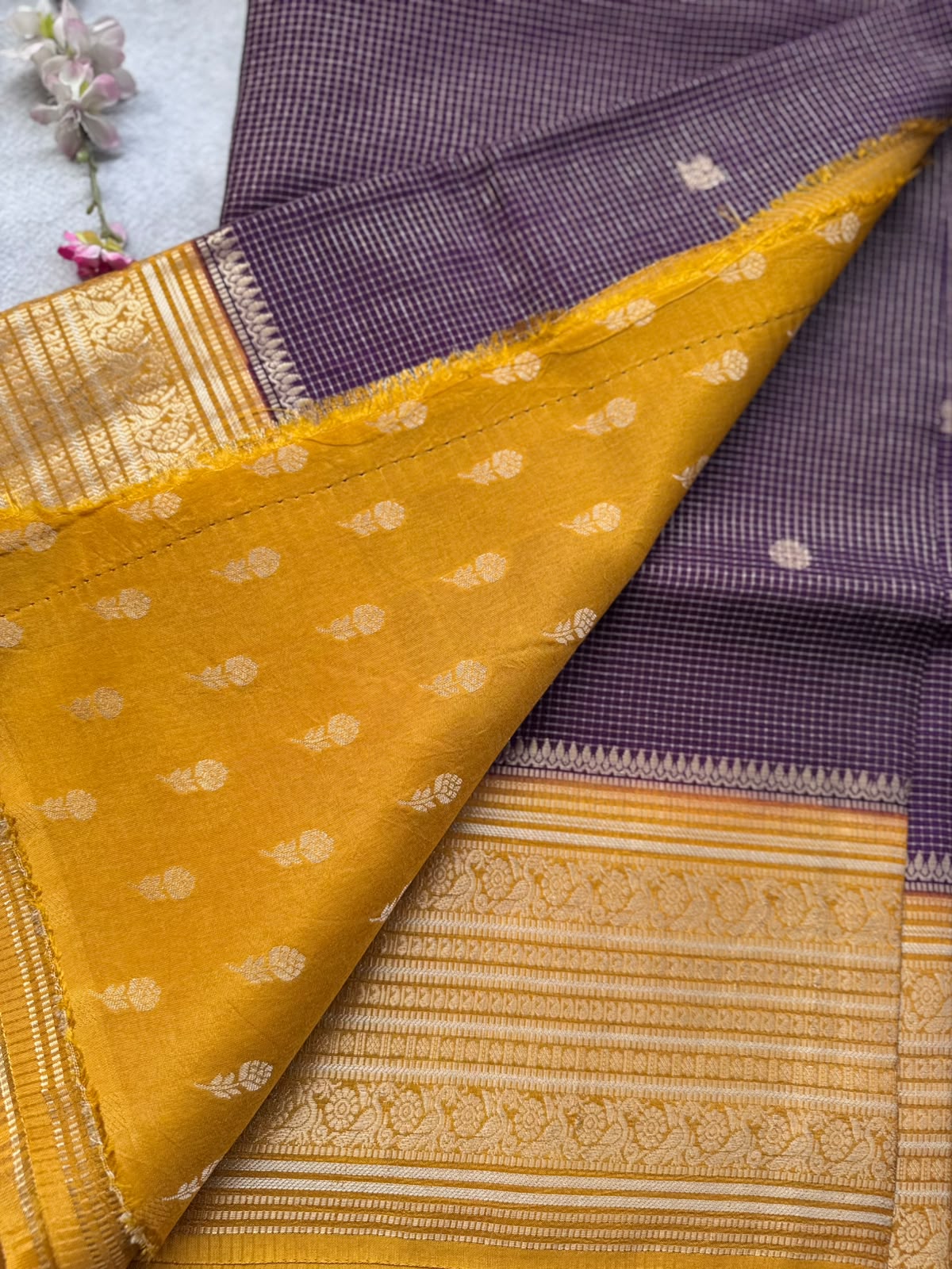 Purple Checks Semi Crepe Saree 109