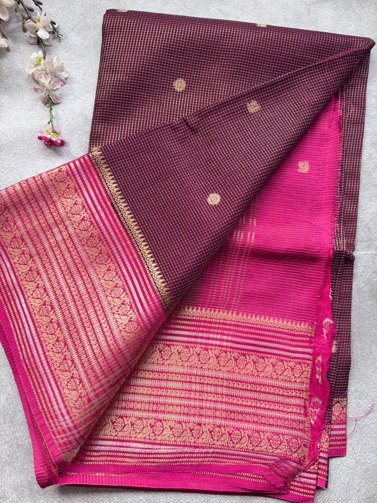 Wine Checks Semi Crepe Saree 109