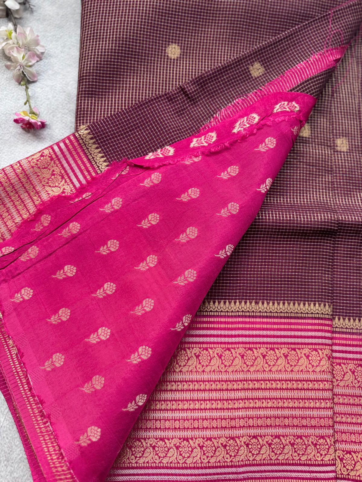 Wine Checks Semi Crepe Saree 109