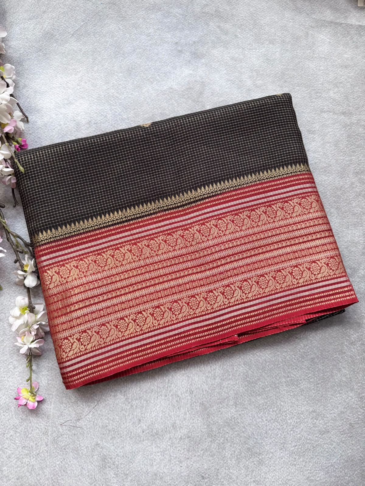 Black Checks Semi Crepe Saree 109