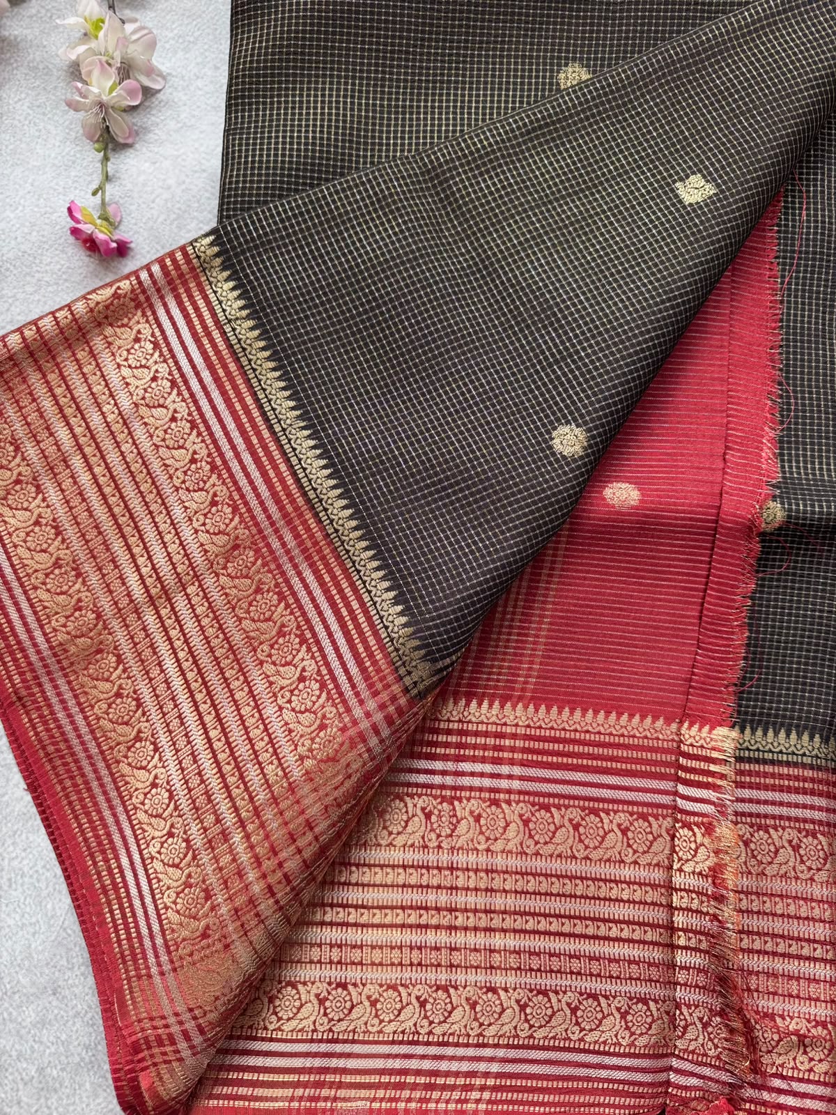 Black Checks Semi Crepe Saree 109