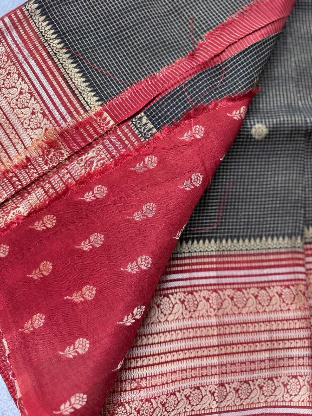 Black Checks Semi Crepe Saree 109