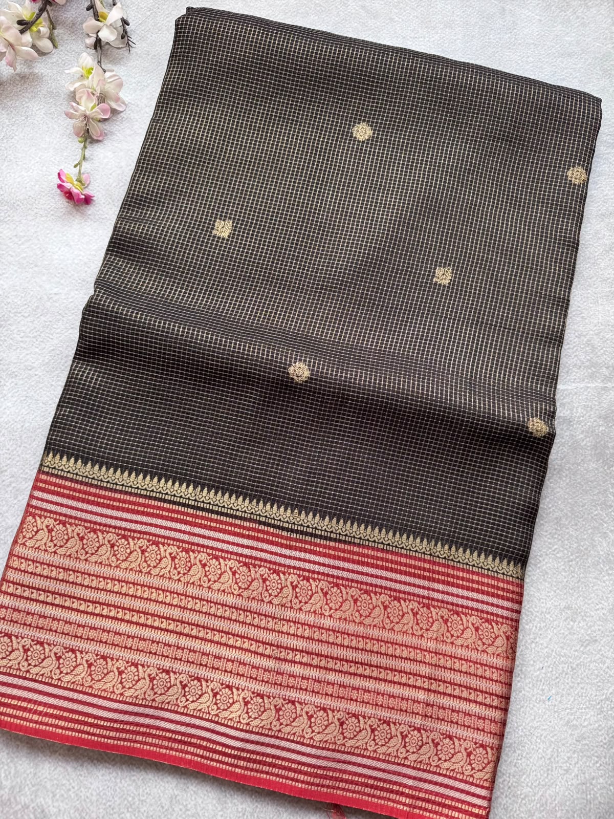 Black Checks Semi Crepe Saree 109