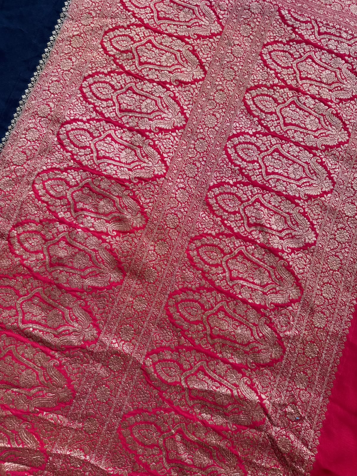 Red n Black Half n Half Pure Benarasi  Crepe Saree 109