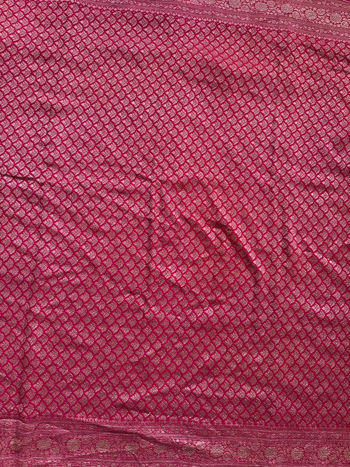 Red n White Half n Half Pure Benarasi Crepe Saree 109