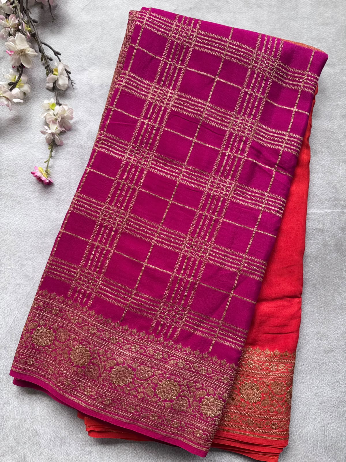 Magenta n Orange Half n Half Pure Benarasi Saree 109