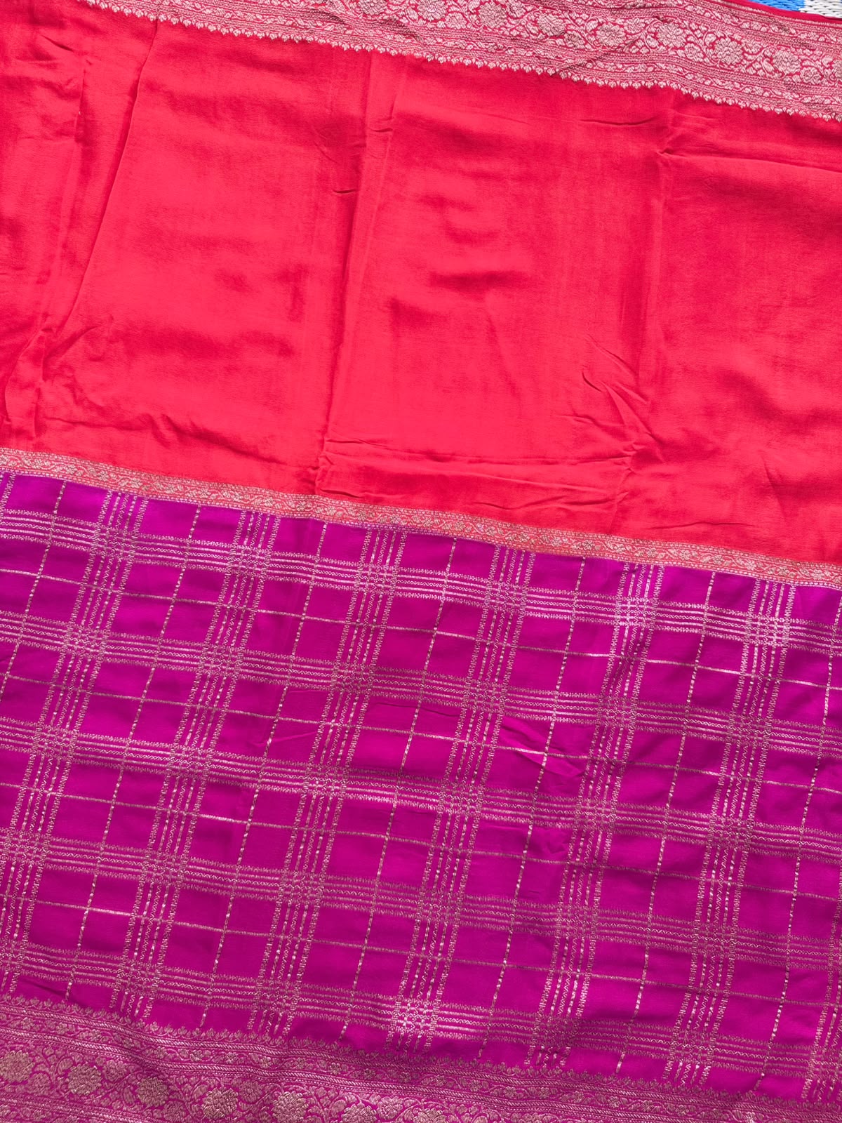 Magenta n Orange Half n Half Pure Benarasi Saree 109