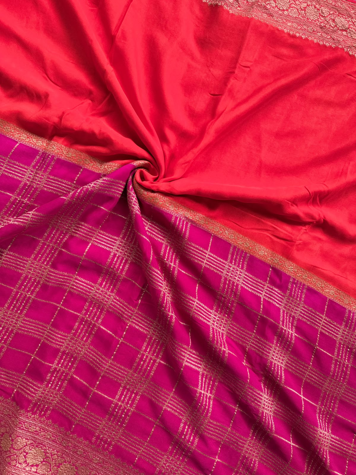 Magenta n Orange Half n Half Pure Benarasi Saree 109