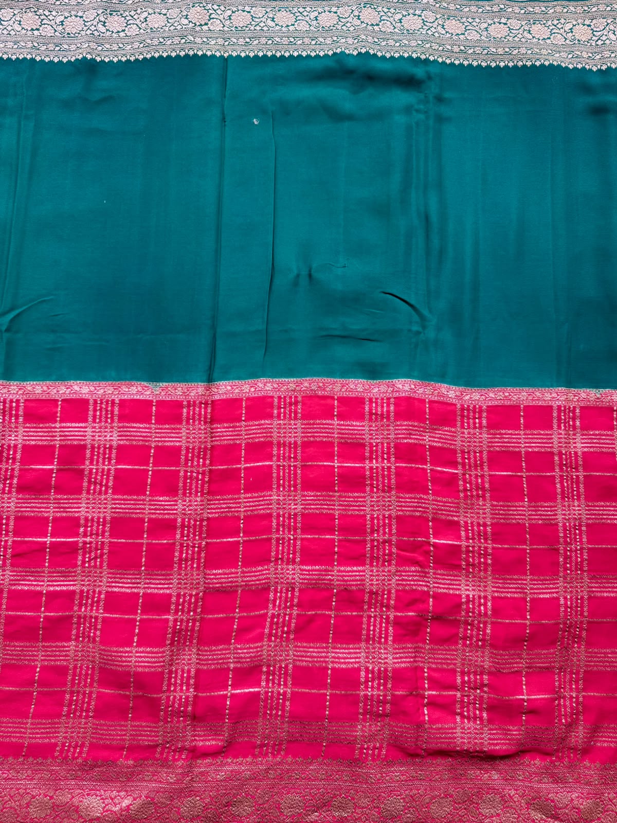 Red n Bottle Green Half n Half Pure Benarasi Crepe Saree 109