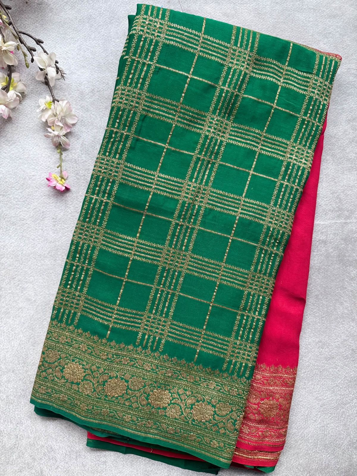 Green n Red Half n Half Pure Benarasi Saree 109
