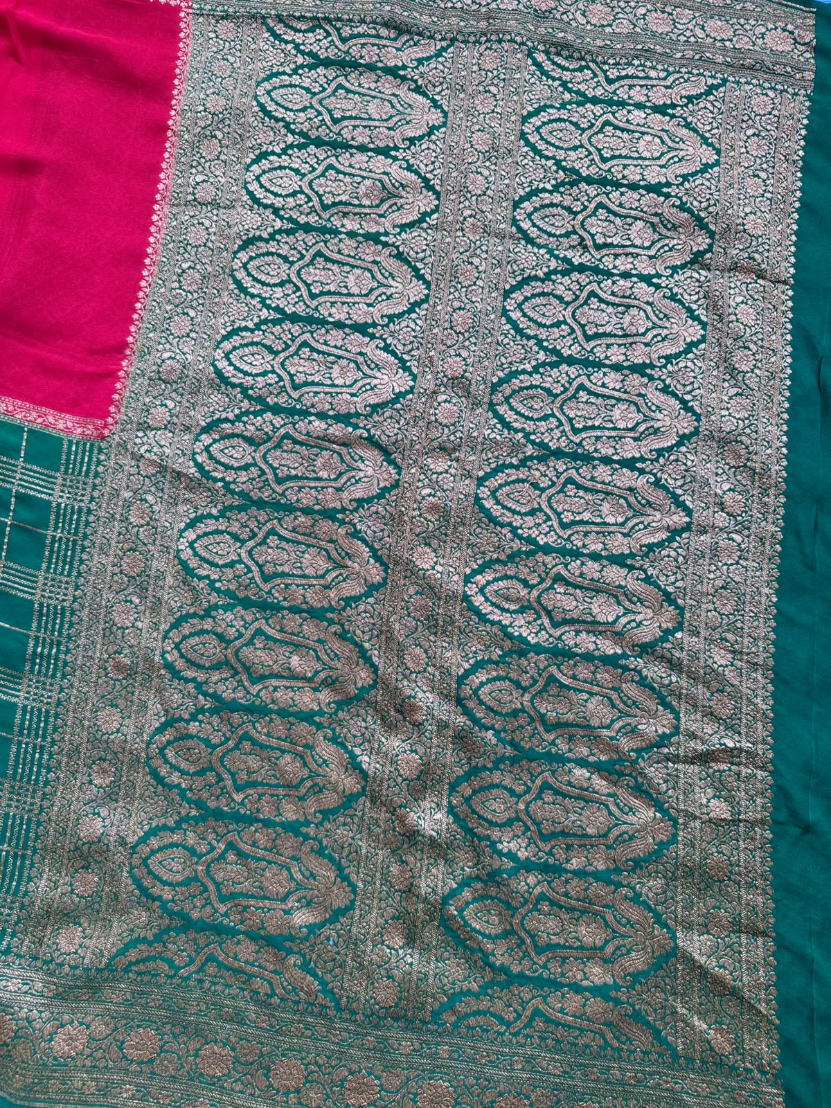 Green n Red Half n Half Pure Benarasi Saree 109