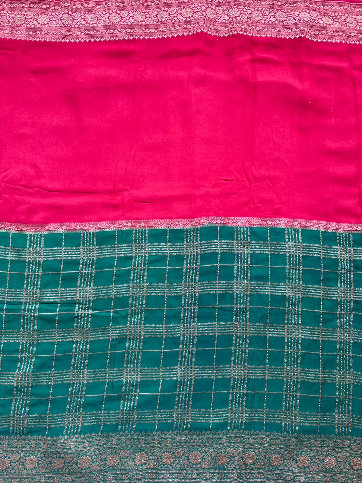Green n Red Half n Half Pure Benarasi Saree 109