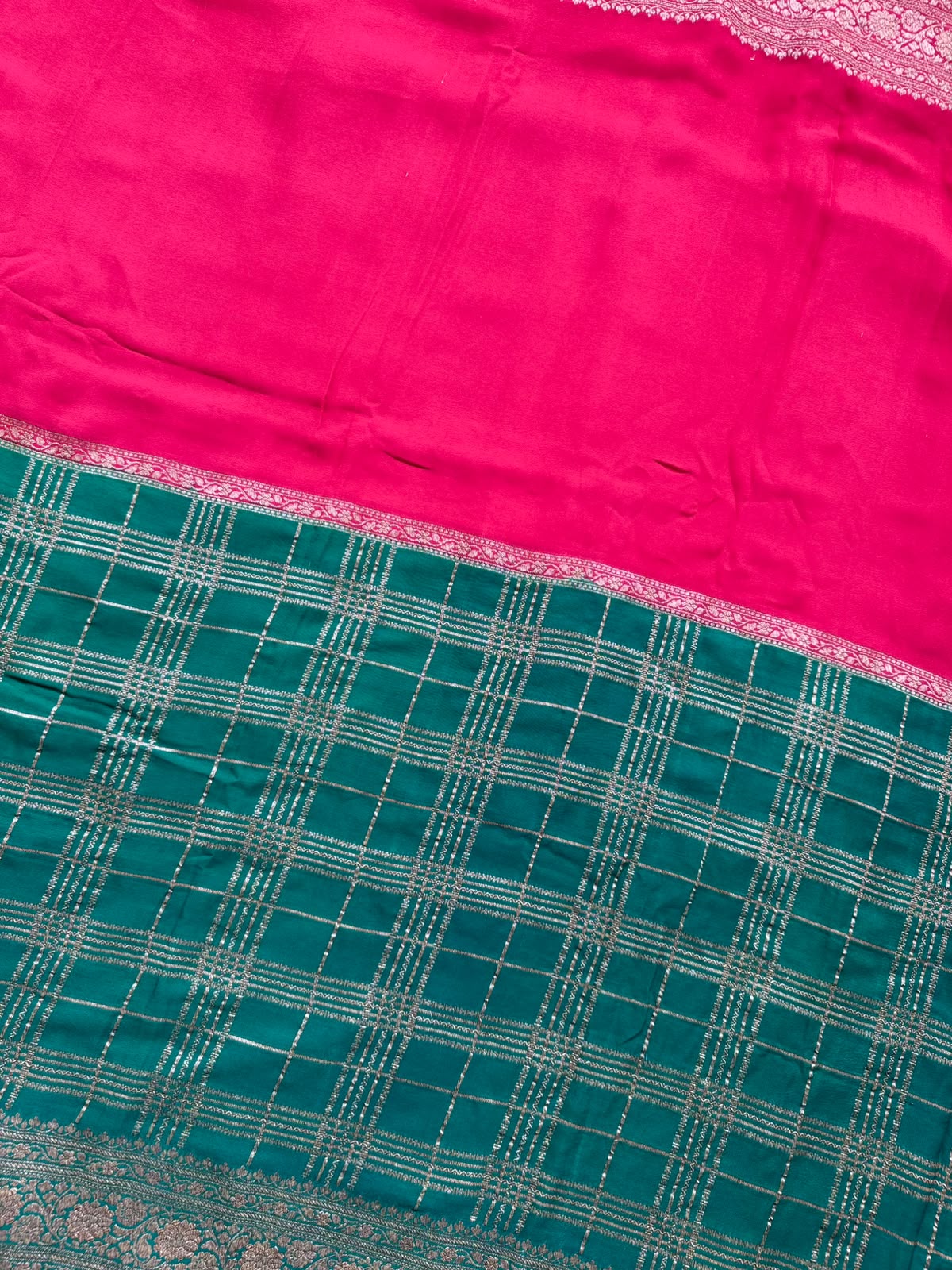 Green n Red Half n Half Pure Benarasi Saree 109