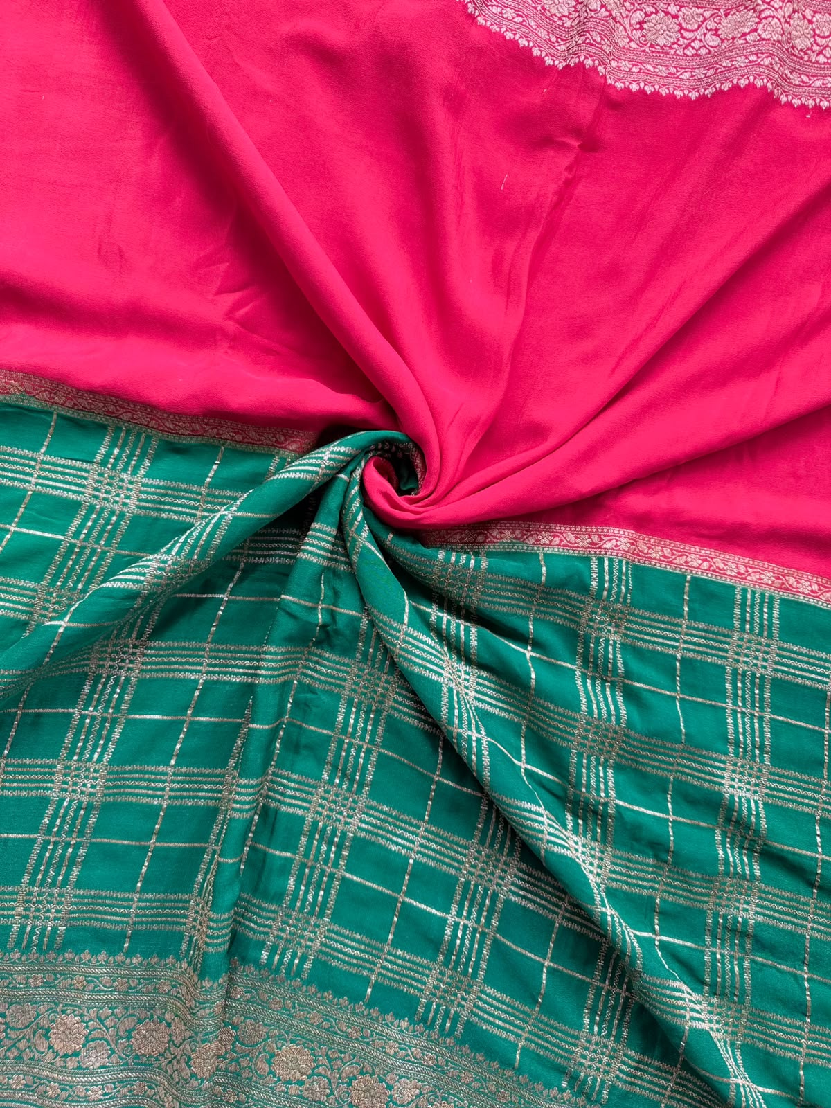 Green n Red Half n Half Pure Benarasi Saree 109