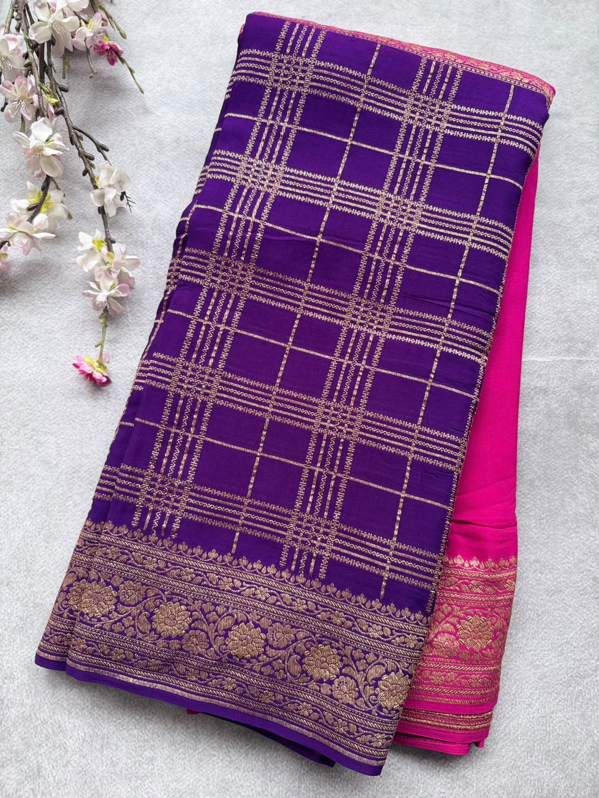 Purple n Magenta Half n Half Pure Benarasi Saree 109