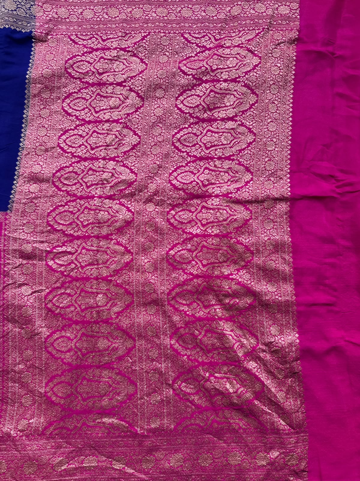 Magenta n Royal Blue Half n Half Pure Benarasi Crepe Saree 109