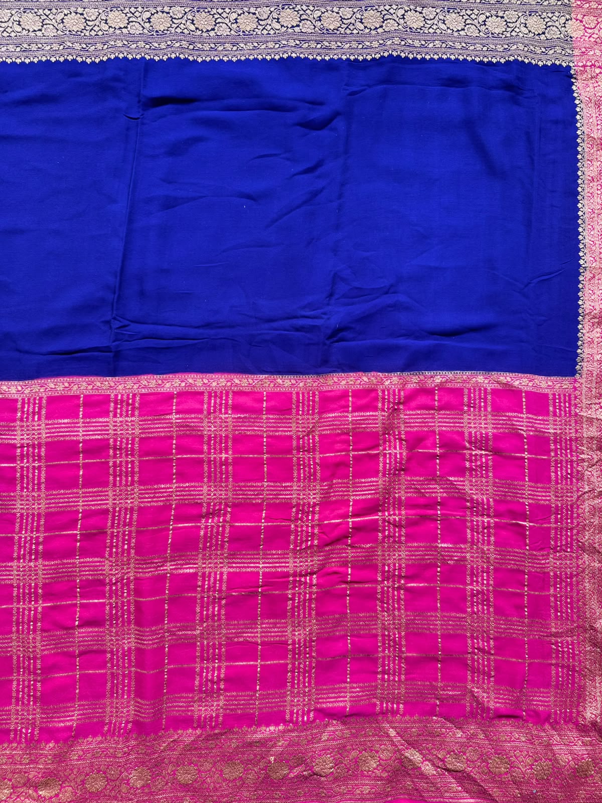 Magenta n Royal Blue Half n Half Pure Benarasi Crepe Saree 109