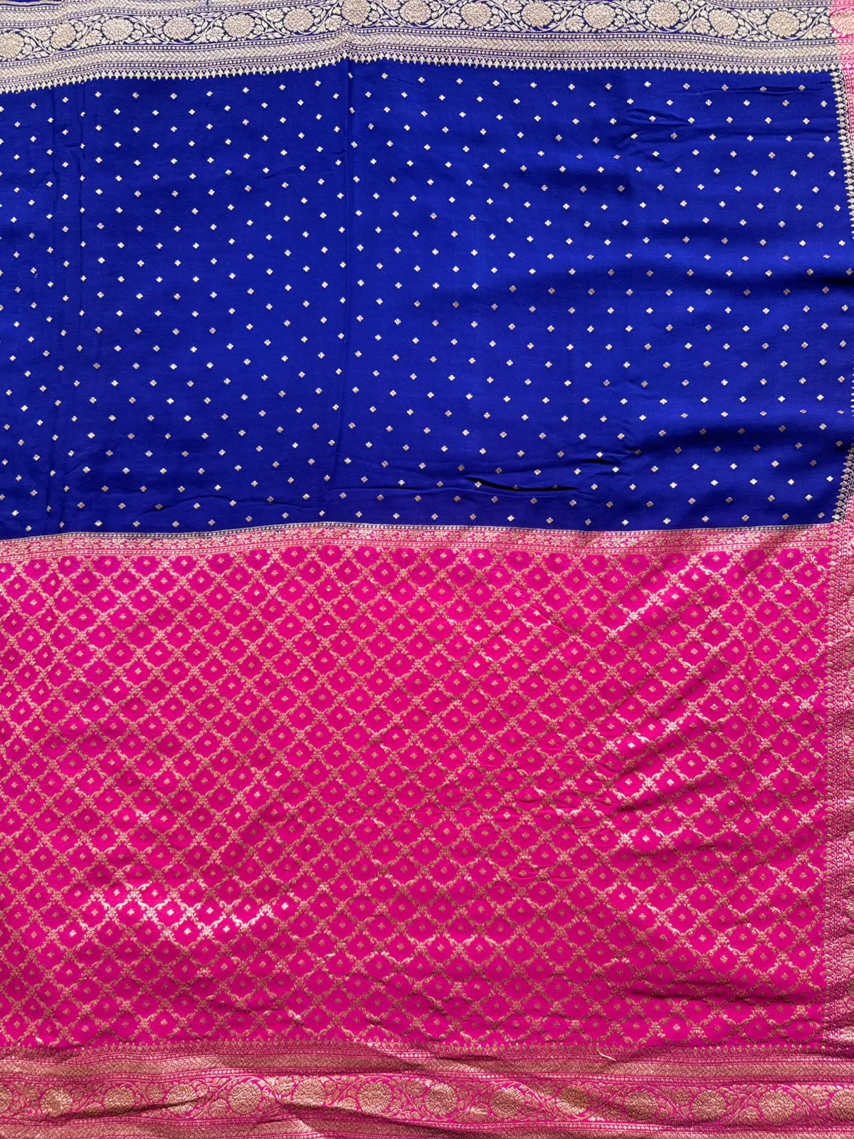 Magenta n Royal Blue Half n Half Pure Benarasi Crepe Saree 109