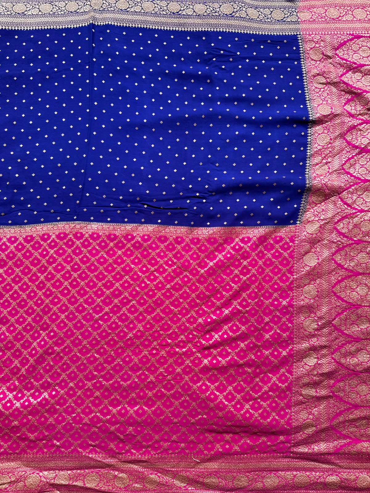 Magenta n Royal Blue Half n Half Pure Benarasi Crepe Saree 109