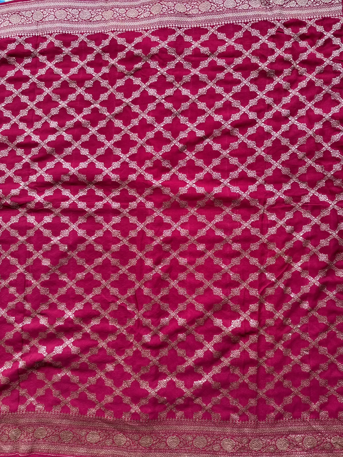 Red n Mustard Yellow Half n Half Pure Benarasi Crepe Saree 109