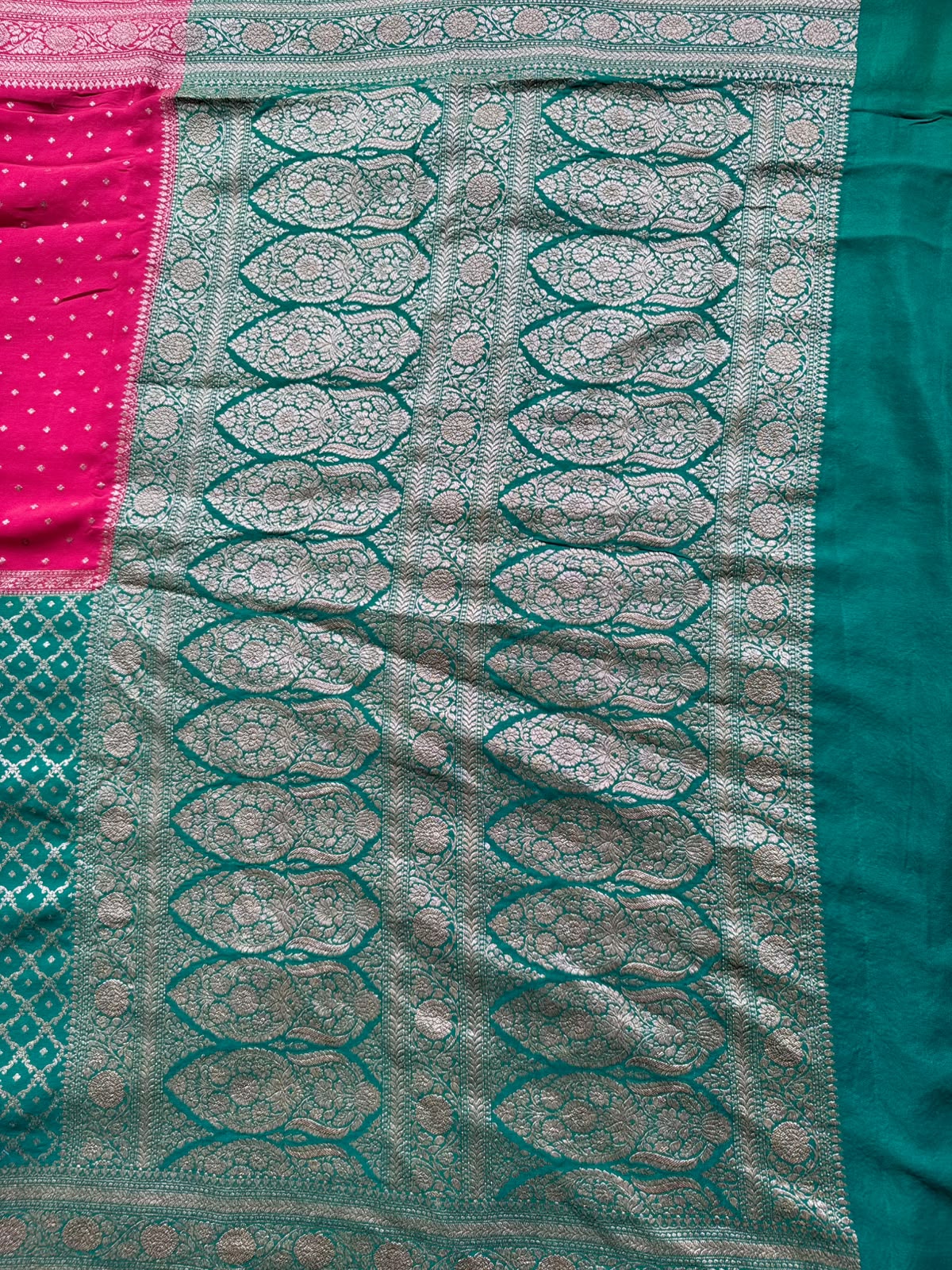 Green n Red Half n Half Pure Benarasi Crepe Saree 109