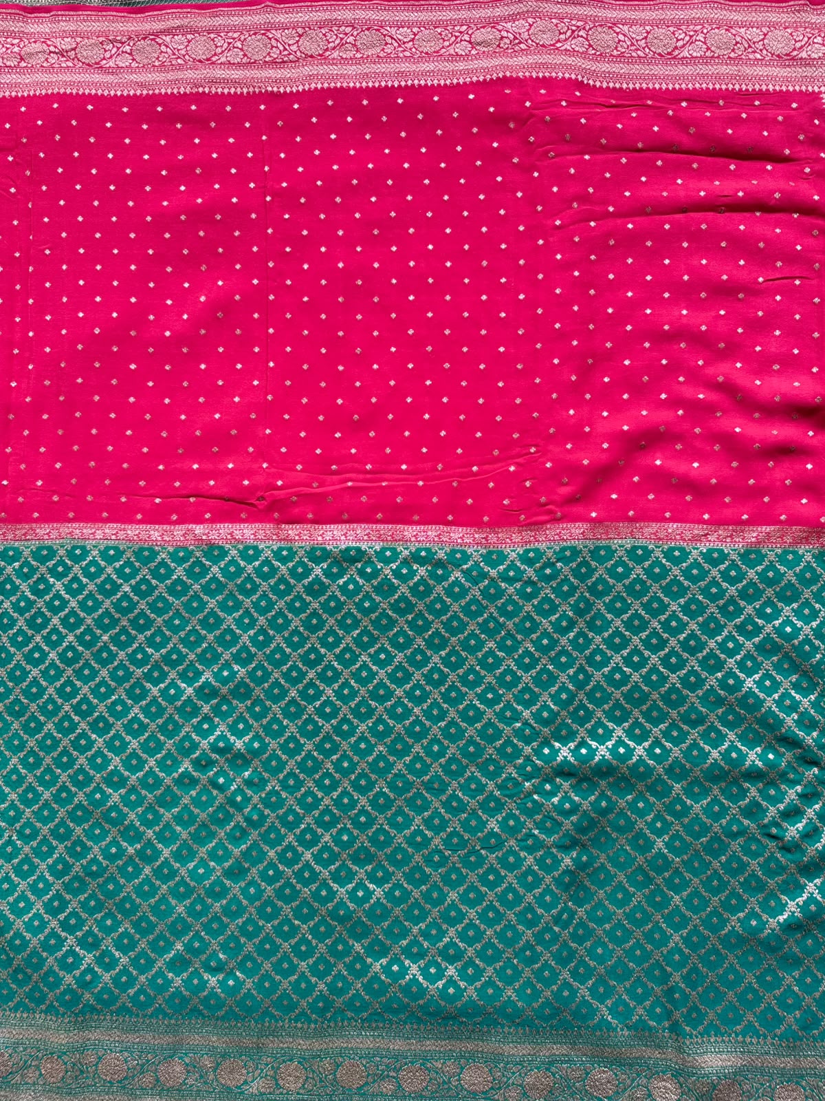 Green n Red Half n Half Pure Benarasi Crepe Saree 109