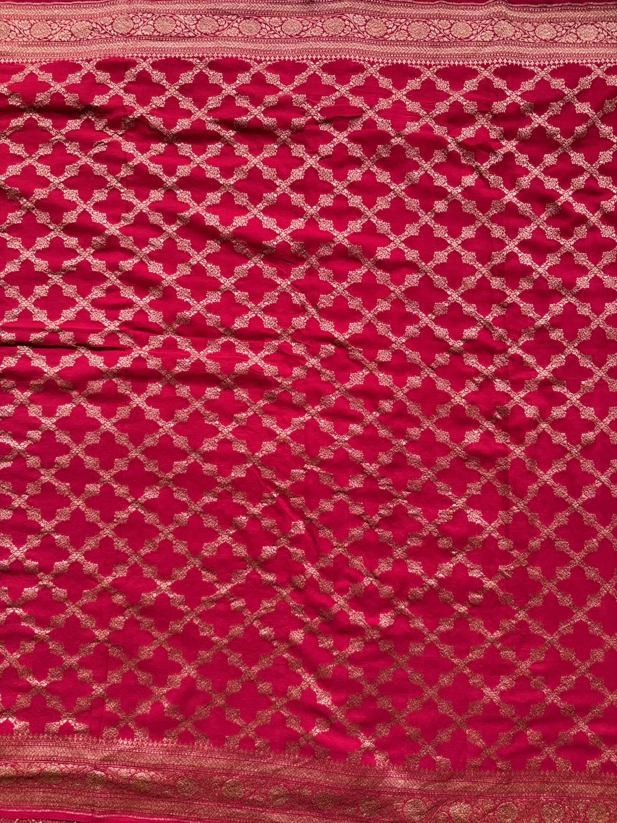 Red n Mustard Half n Half Pure Benarasi Crepe Saree 109