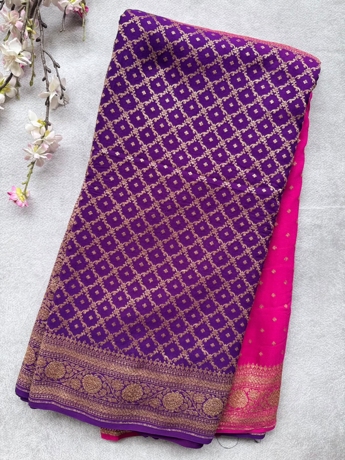 Purple n Magenta Half n Half Pure Benarasi Crepe Saree 109