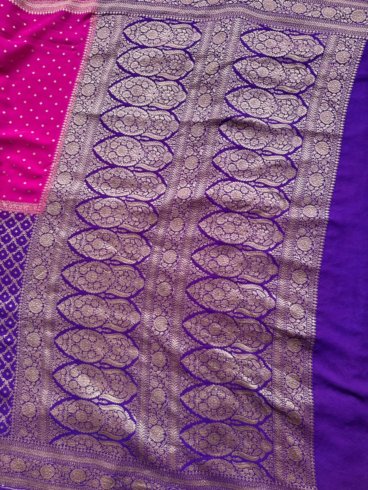 Purple n Magenta Half n Half Pure Benarasi Crepe Saree 109