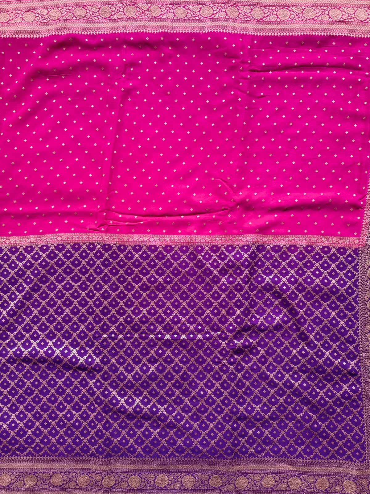 Purple n Magenta Half n Half Pure Benarasi Crepe Saree 109