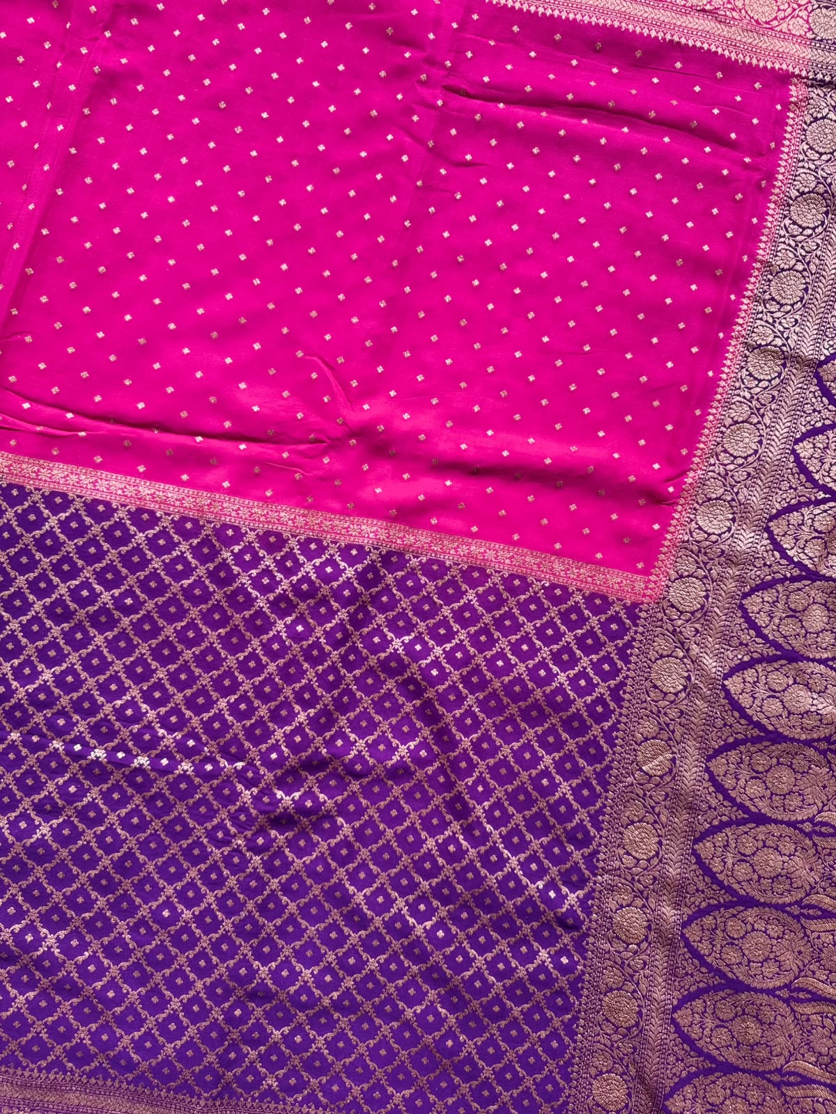 Purple n Magenta Half n Half Pure Benarasi Crepe Saree 109