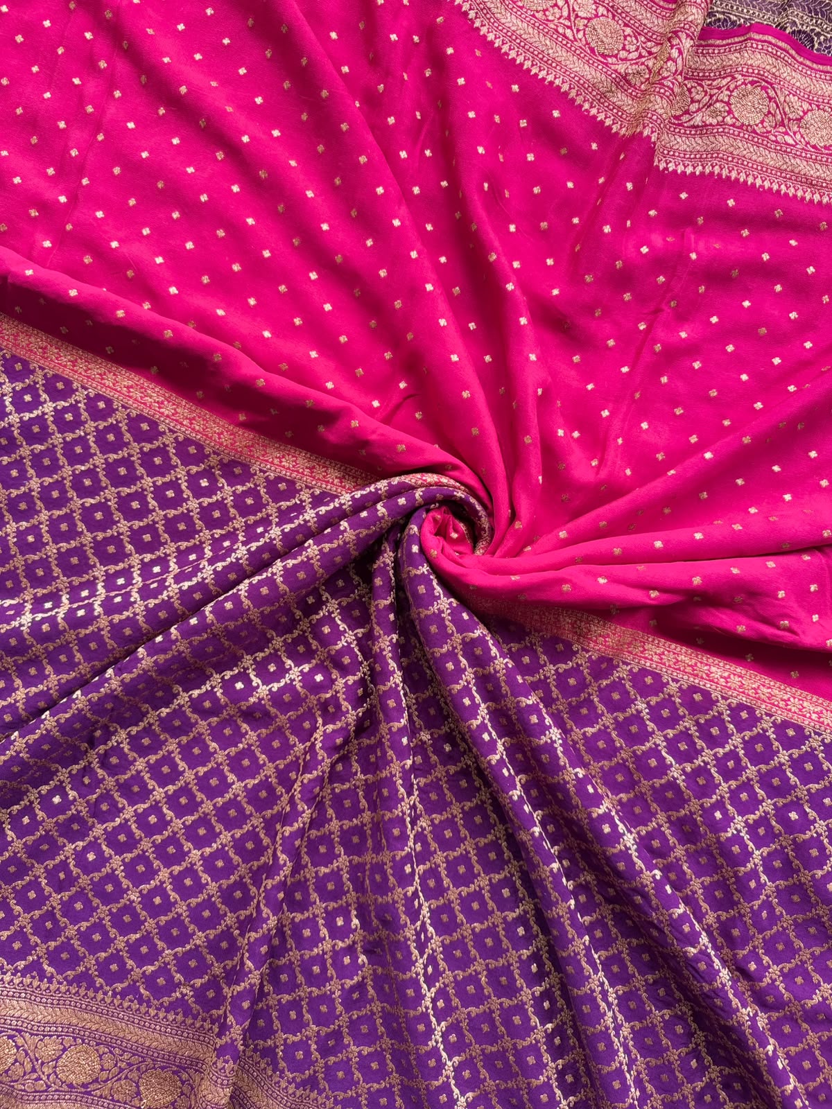 Purple n Magenta Half n Half Pure Benarasi Crepe Saree 109