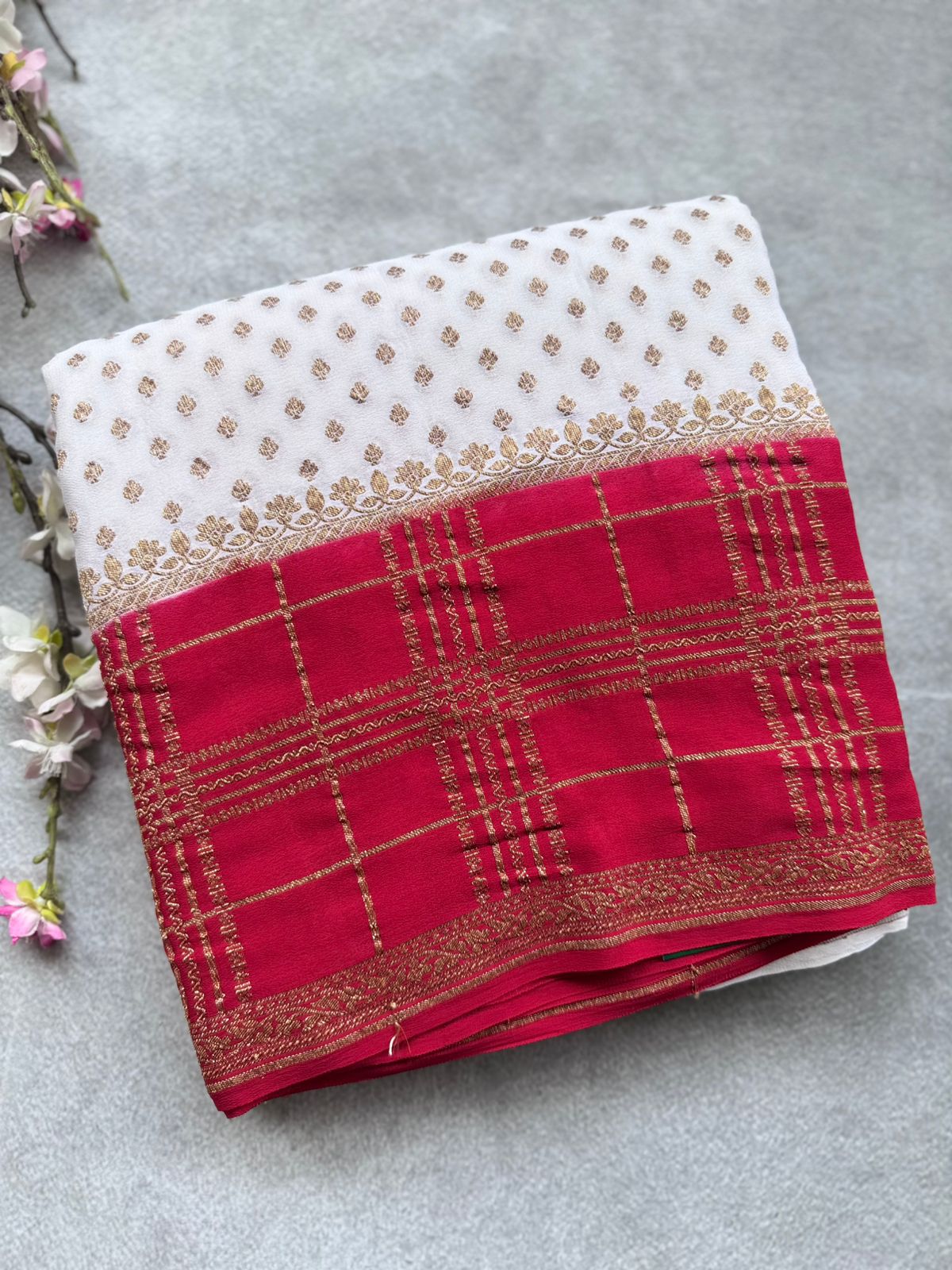 Cream Pure Benarasi Crepe Saree 109