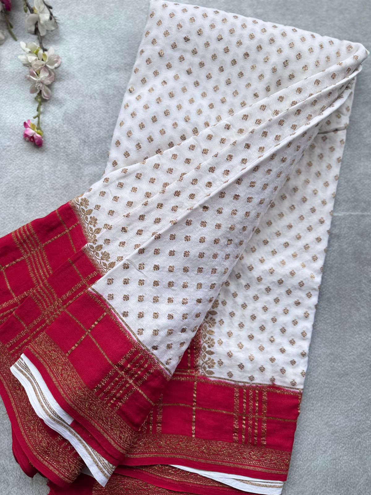 Cream Pure Benarasi Crepe Saree 109