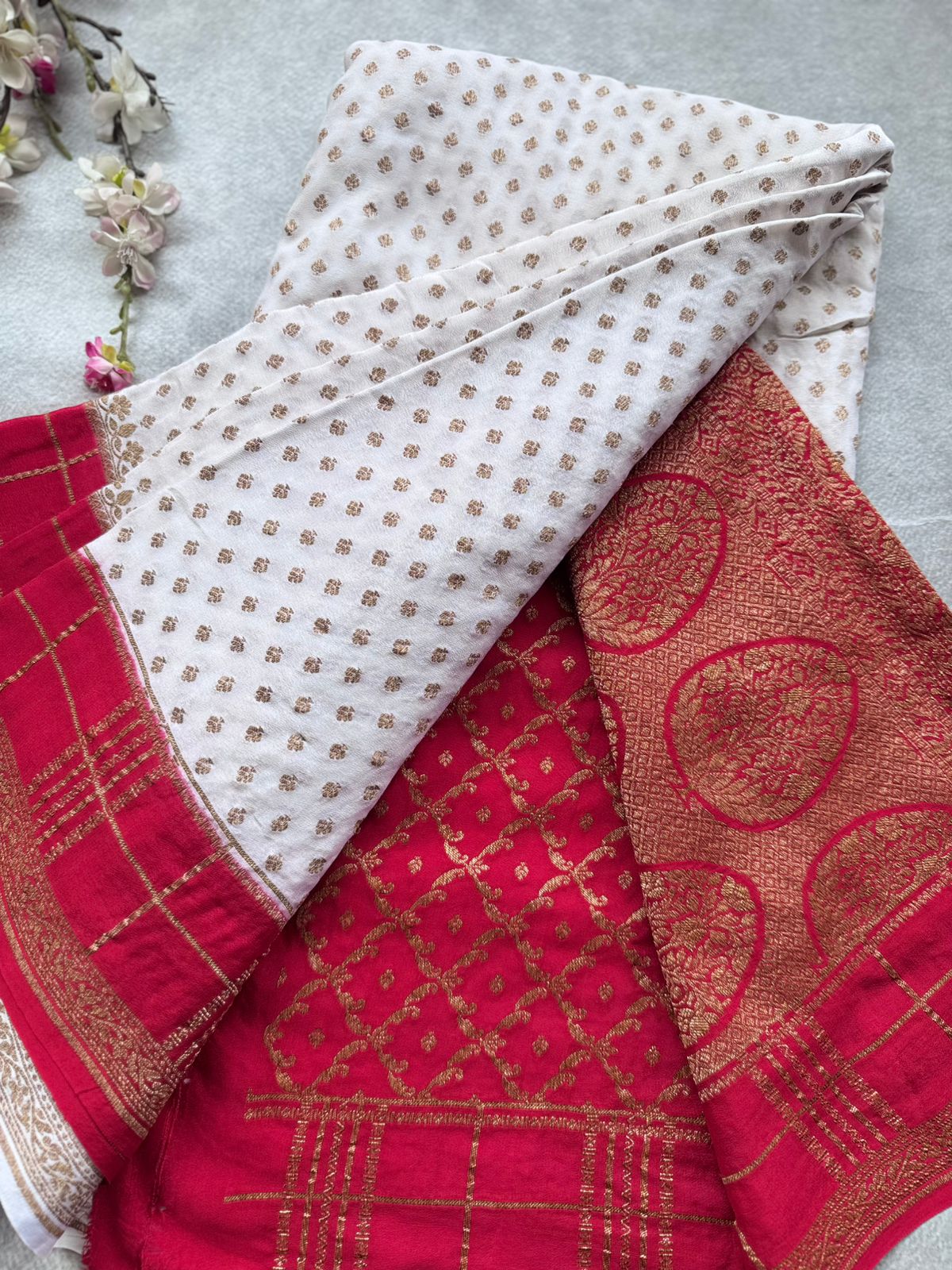 Cream Pure Benarasi Crepe Saree 109