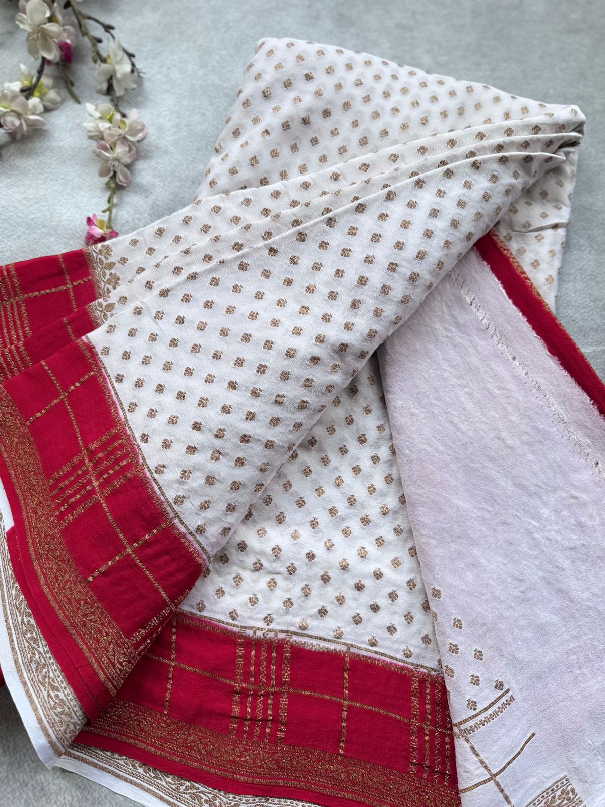 Cream Pure Benarasi Crepe Saree 109