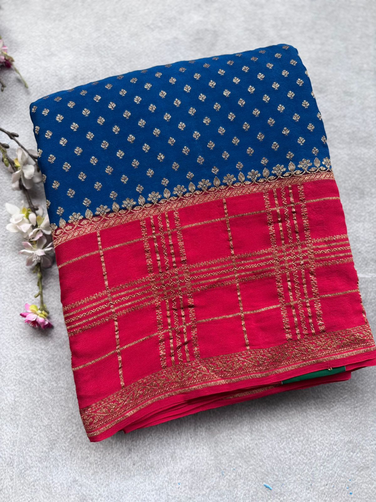 Peacock Blue Pure Benarasi Crepe Saree 109