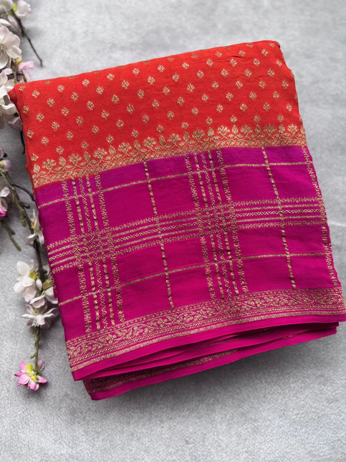 Orange Pure Benarasi Crepe Saree 109