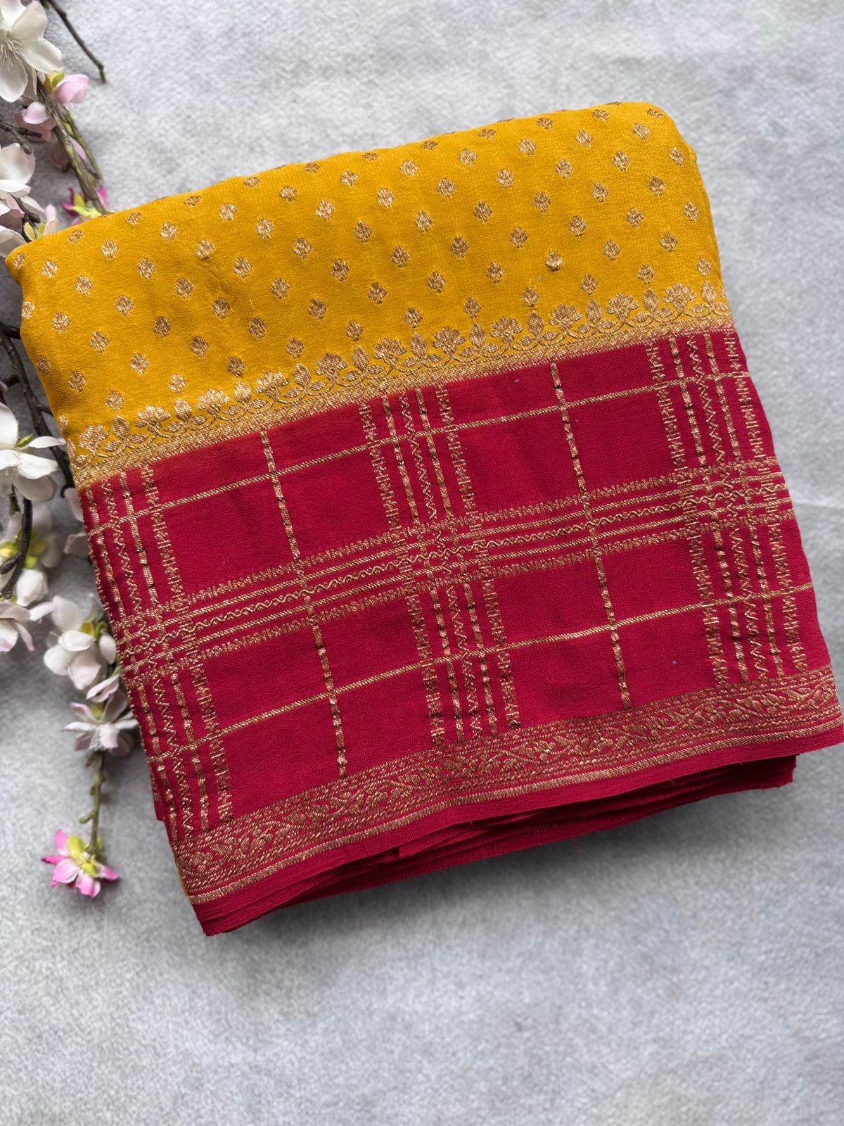 Mustard Pure Benarasi Crepe Saree 109
