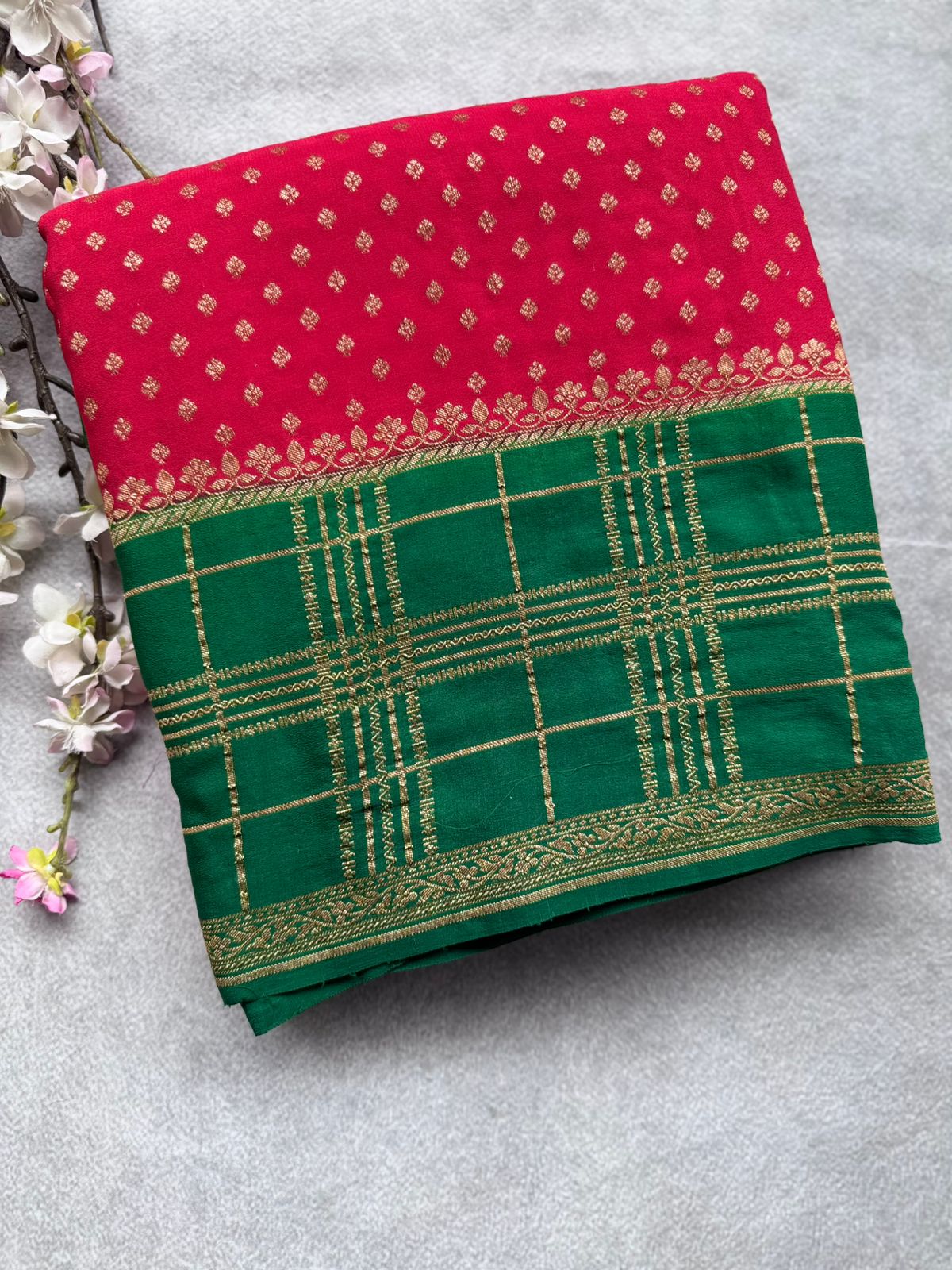 Red Pure Benarasi Crepe Saree 109