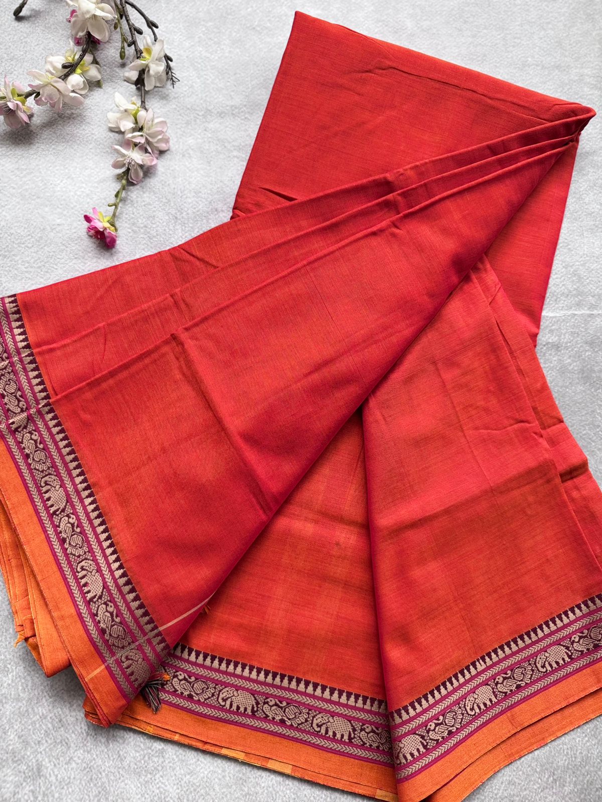 Orange Narayanpet Cotton Saree 109