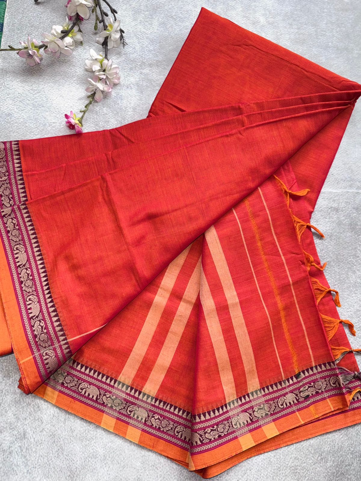 Orange Narayanpet Cotton Saree 109