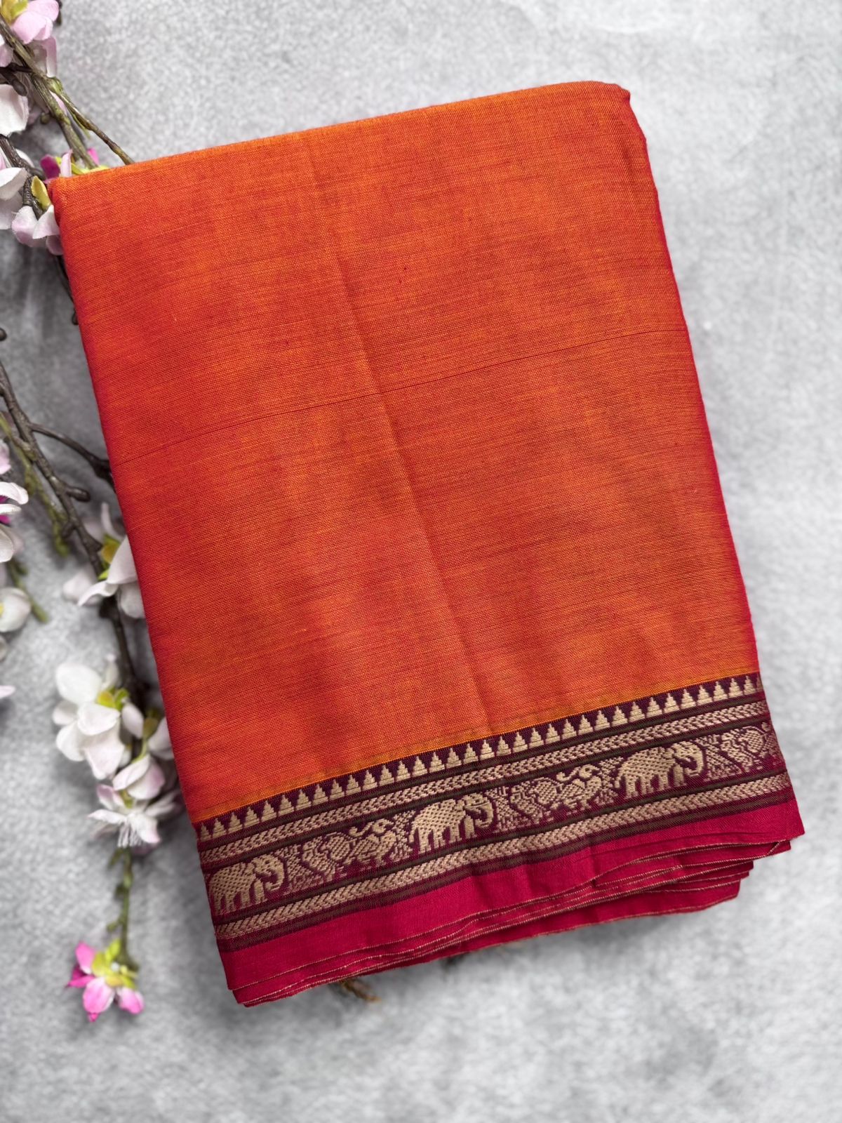 Orange Narayanpet Cotton Saree 109