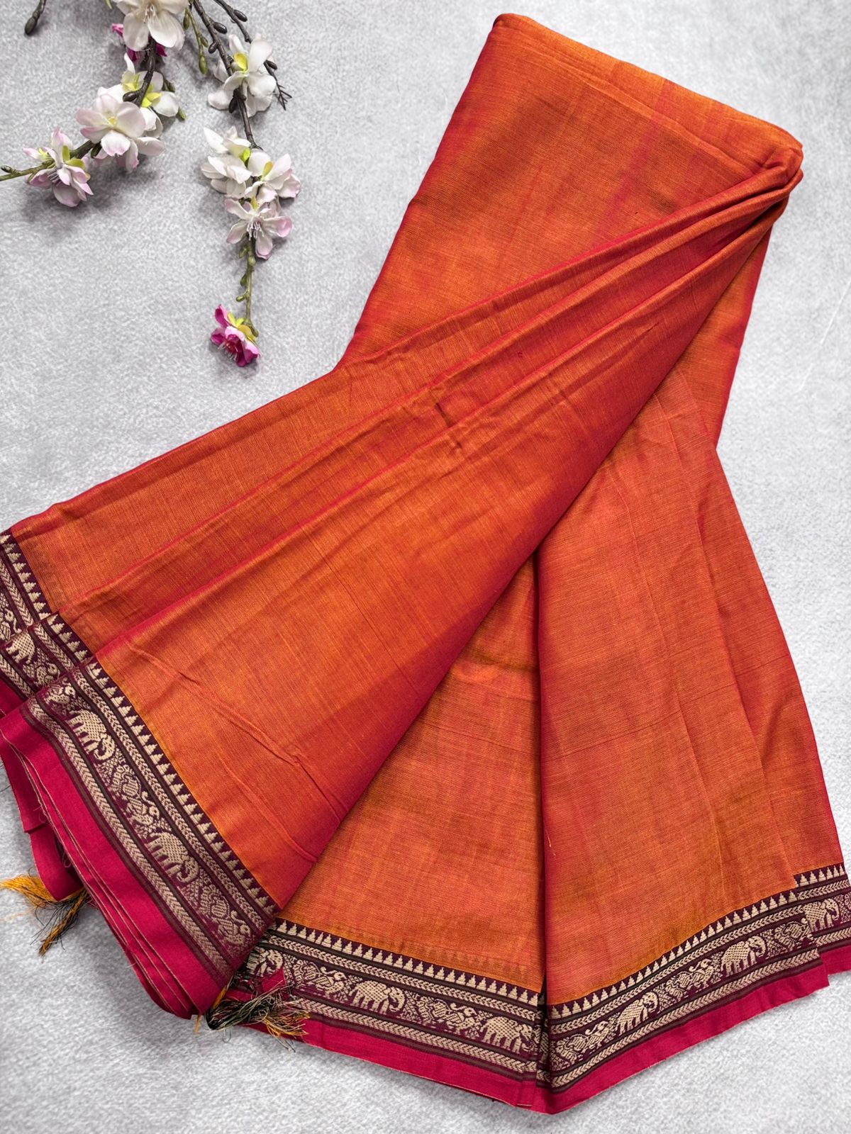 Orange Narayanpet Cotton Saree 109