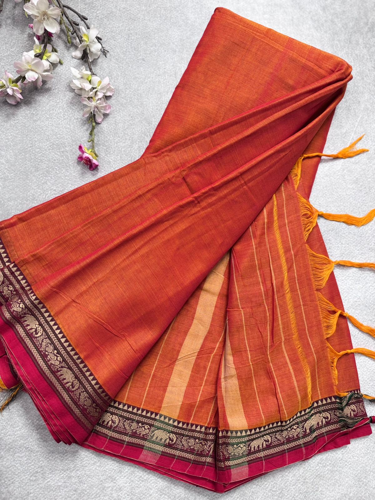 Orange Narayanpet Cotton Saree 109