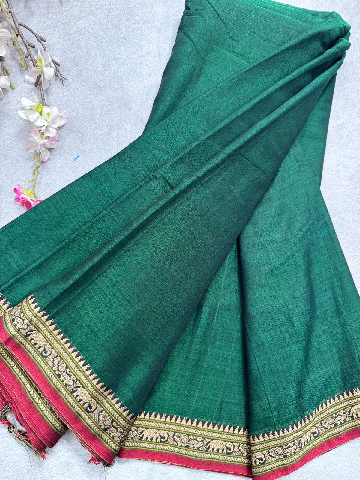 Bottle Green Narayanpet Cotton Saree 109