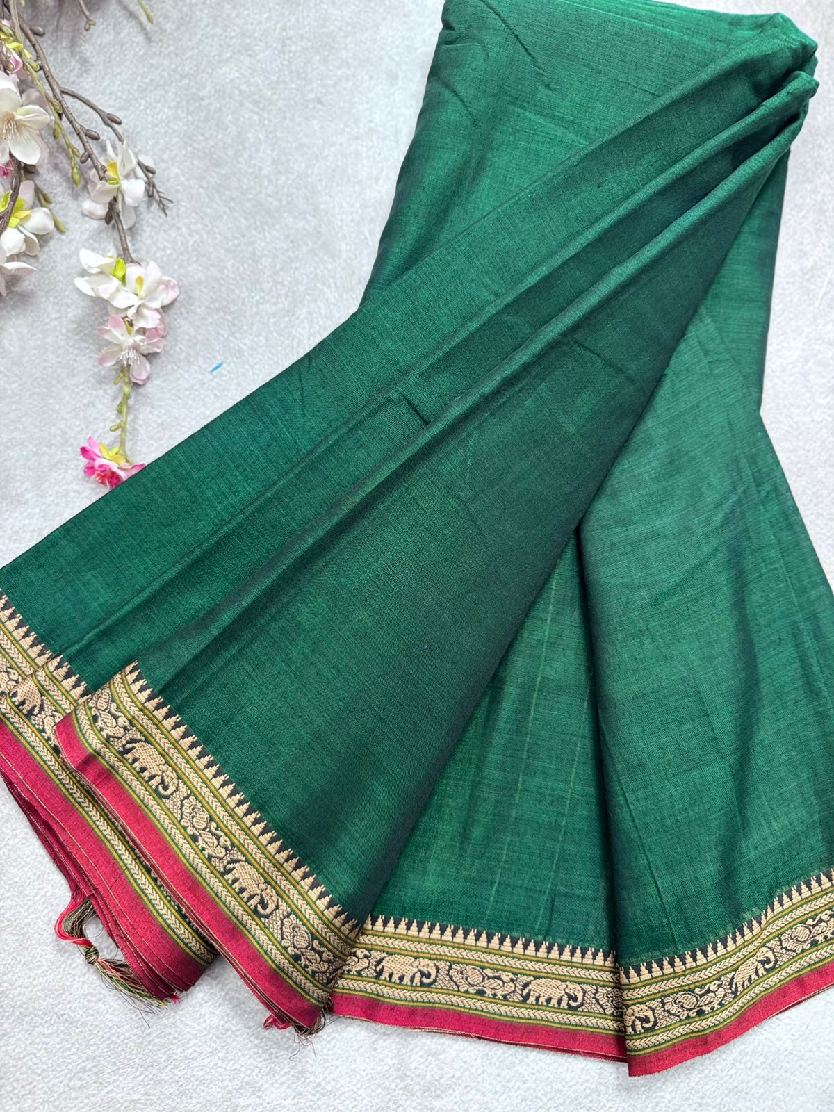 Bottle Green Narayanpet Cotton Saree 109