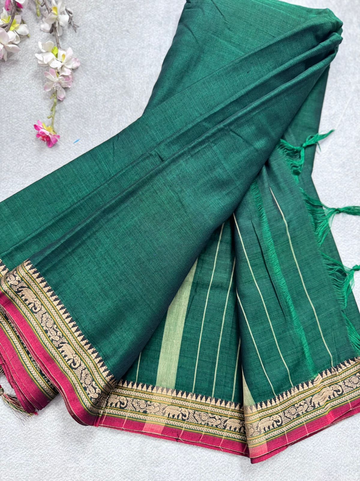 Bottle Green Narayanpet Cotton Saree 109