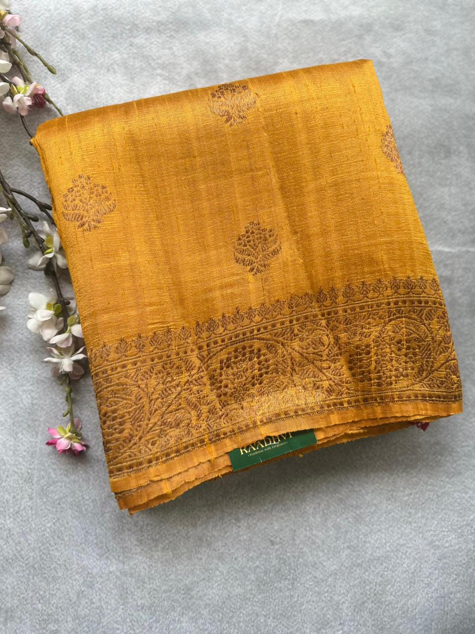 Mustard Pure Raw Silk Saree 109