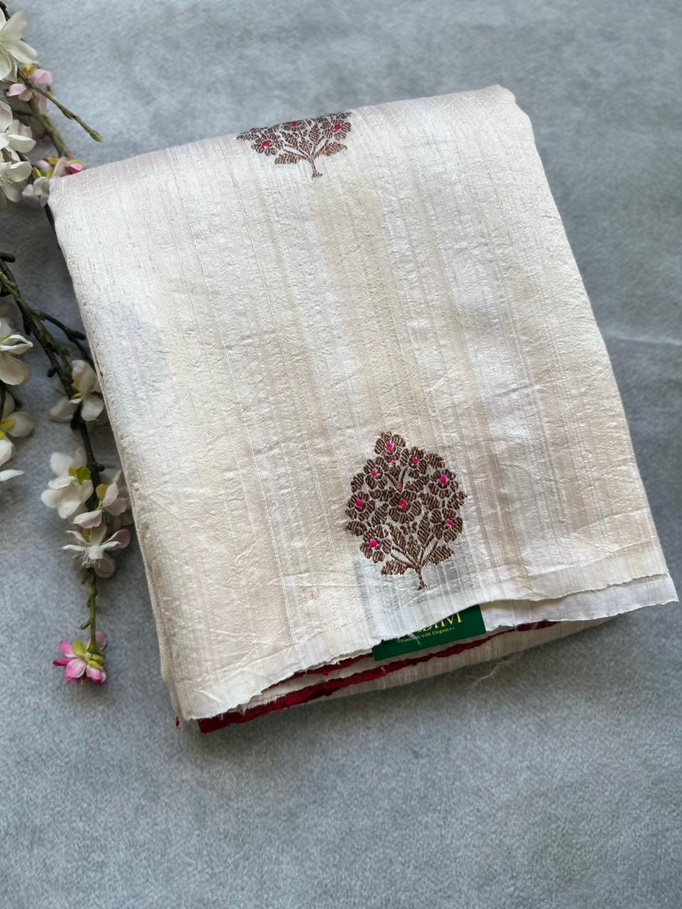 Cream Pure Raw Silk Saree 109